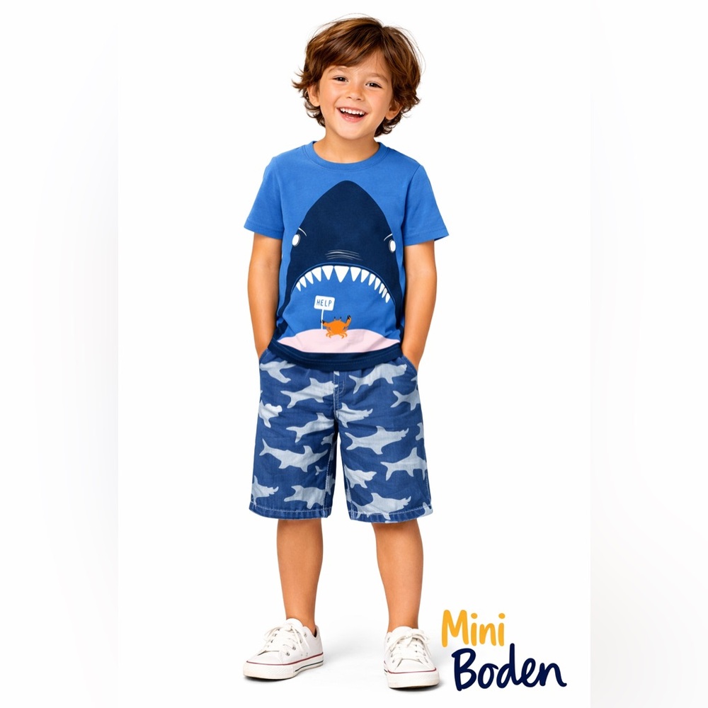Vintage Mini Boden Kids Tee Shirt and Shark Shorts Set